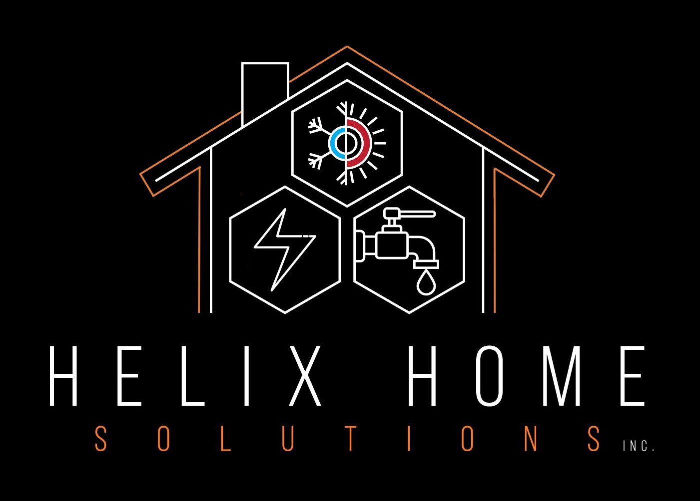 Helix Home Solutions logo featuring a house outline with icons for climate control, electricity, and plumbing.
